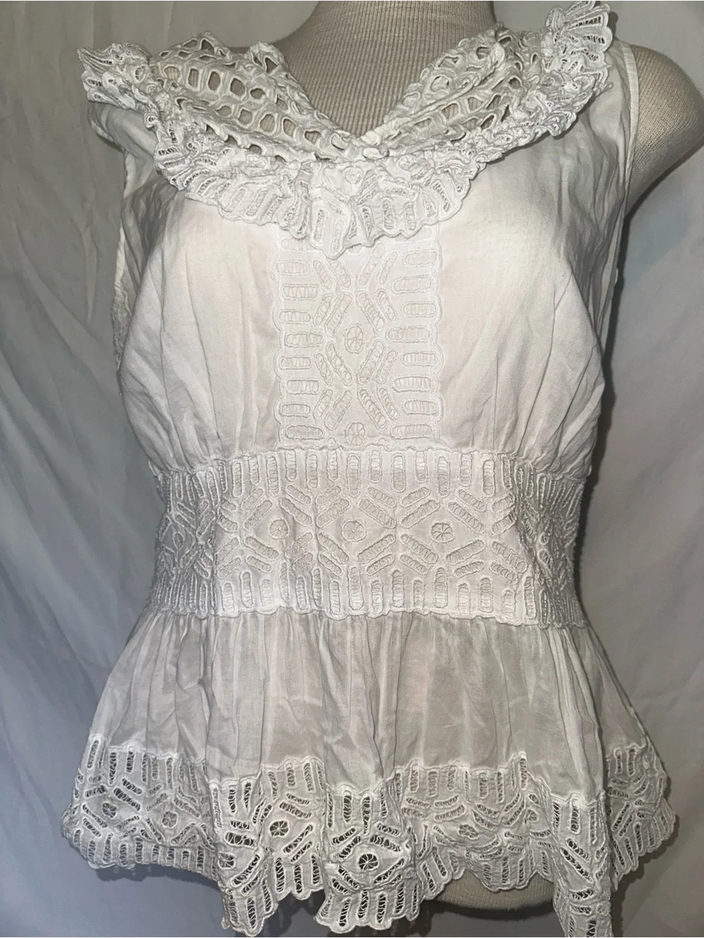 Tory Burch White Eyelet Lace Sleeveless Camisole